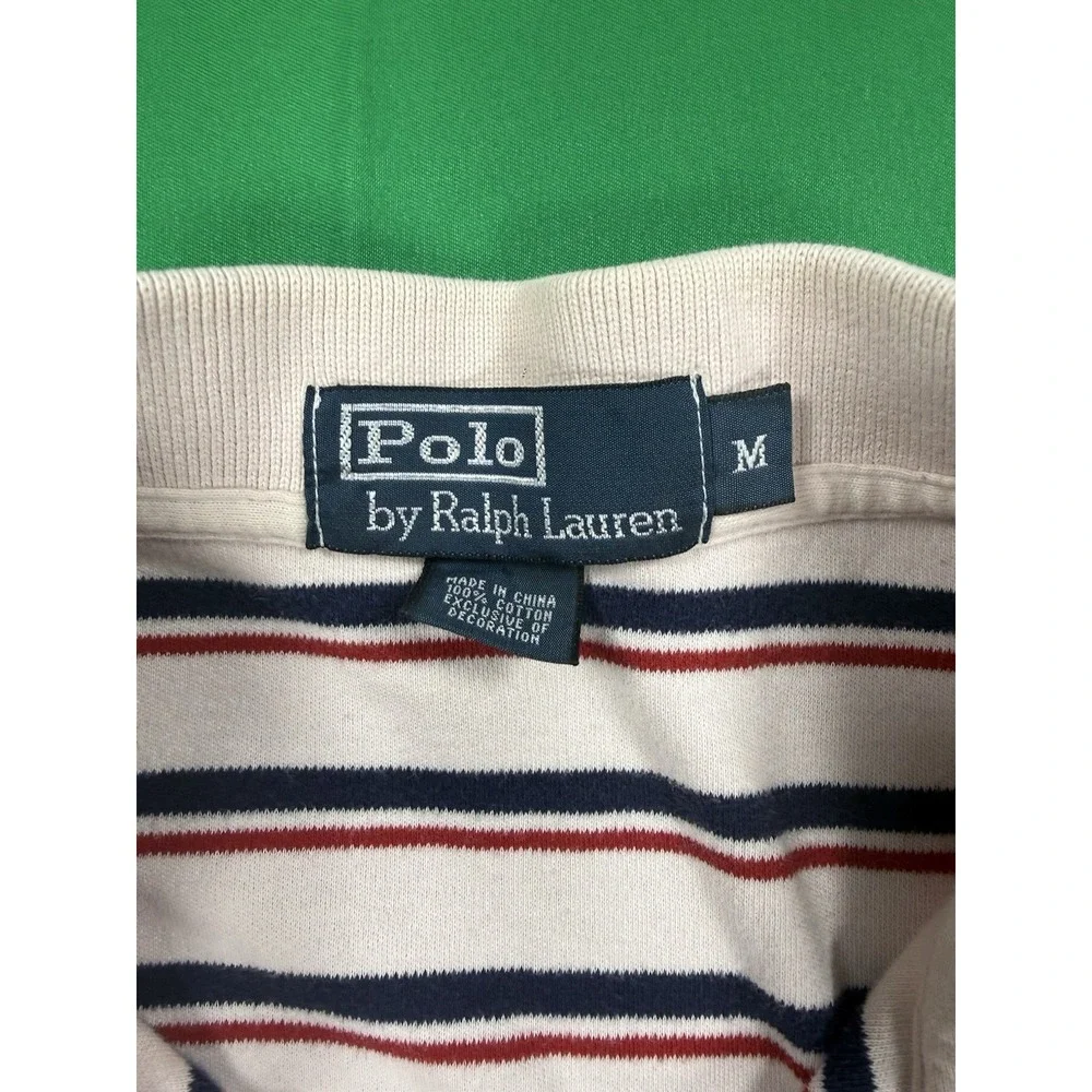 Polo Ralph‎ Lauren Mens Medium Striped Polo Shirt White Red Blue Cotton Classic